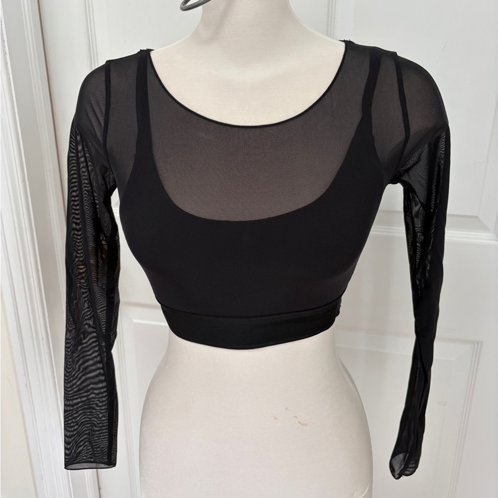 Joe Fresh Active Black Sheer Crop Top ladies XS